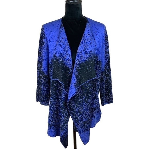 KASPER COLORBLOCK OPEN FRONT ASYMMETRICAL CARDIGAN - Picture 1 of 7
